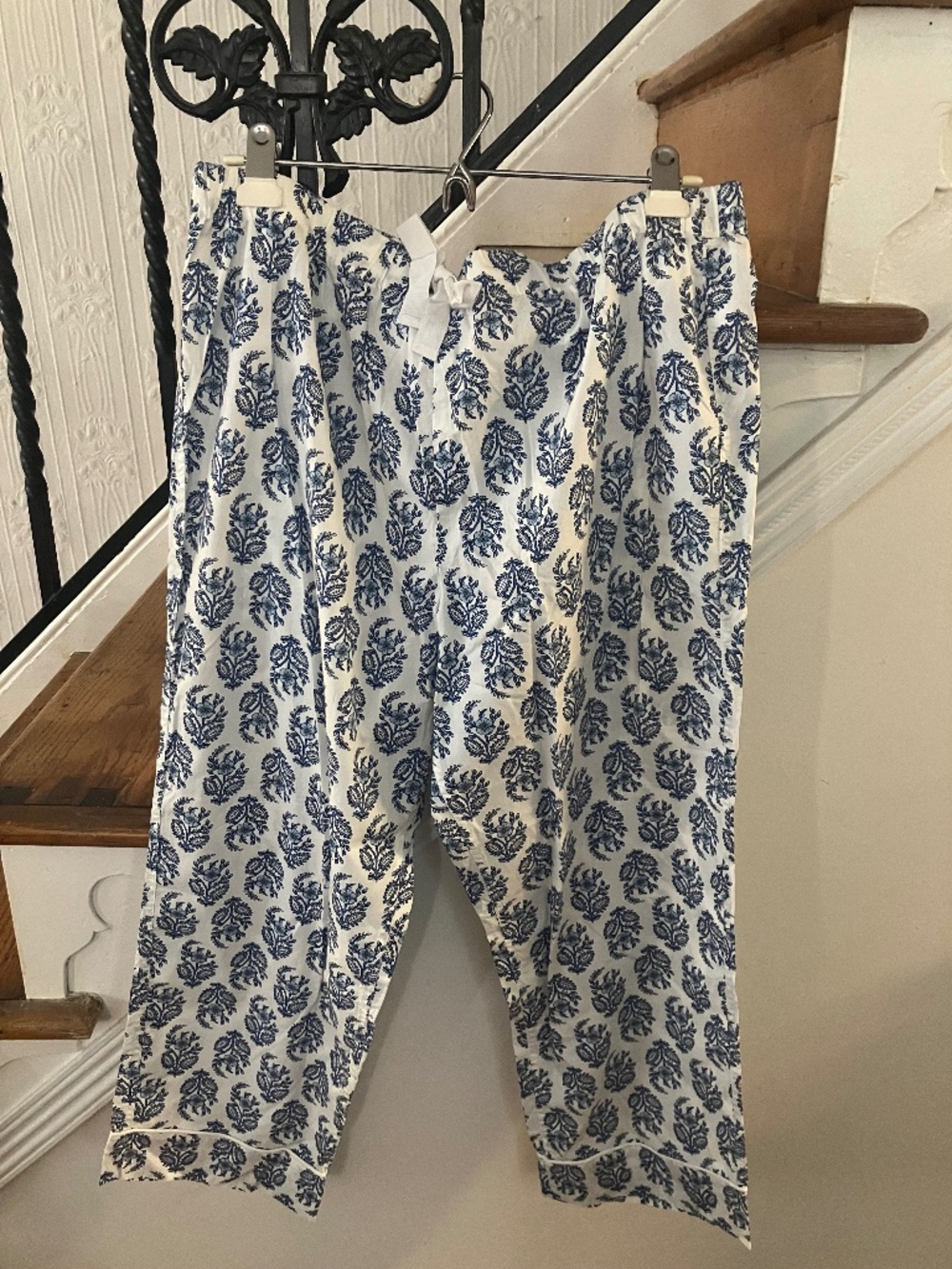 NWT J. Crew Factory paisley blue white cotton pajama pants size women's L Large